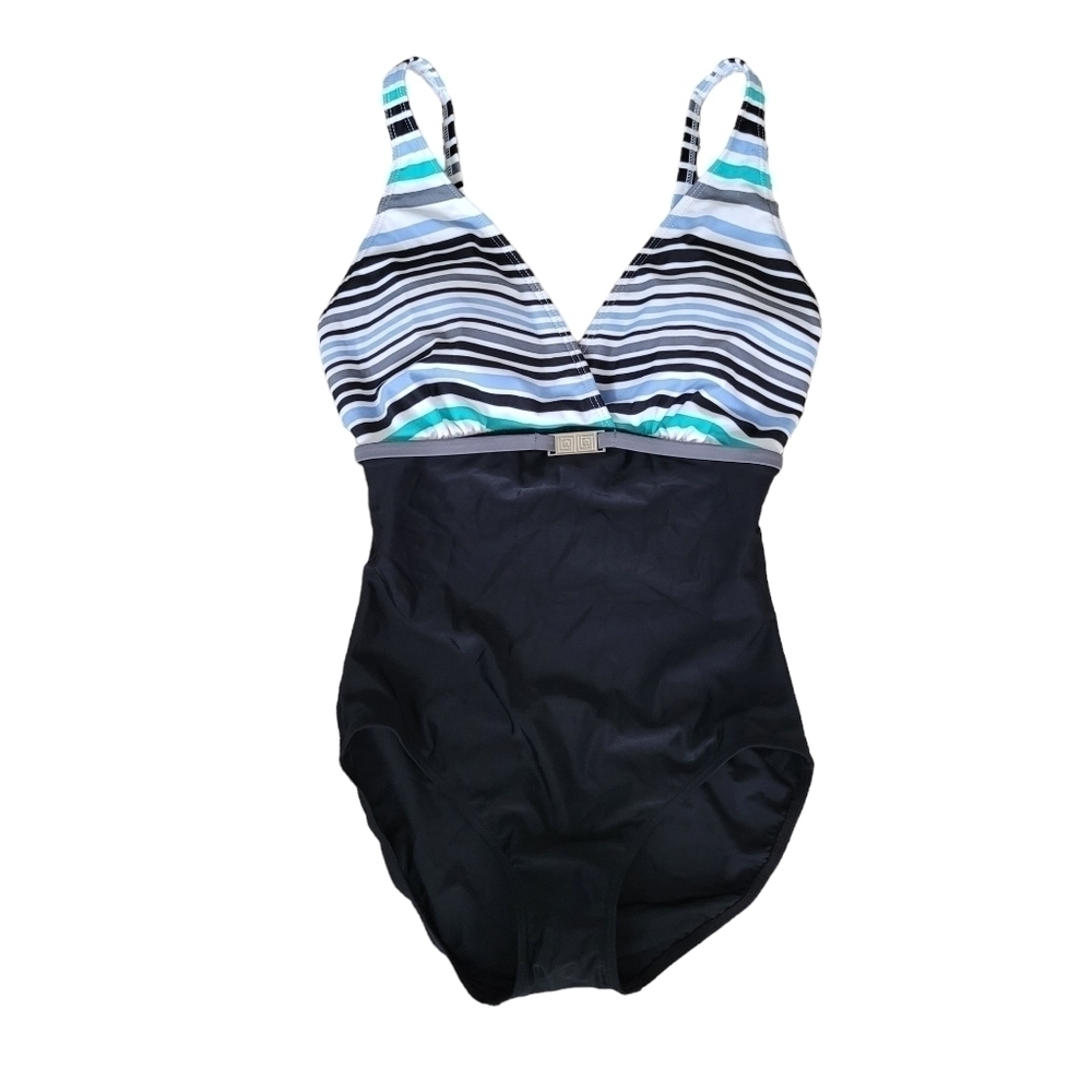 Liz Claiborne One Piece Swimsuit Black & Striped NWT